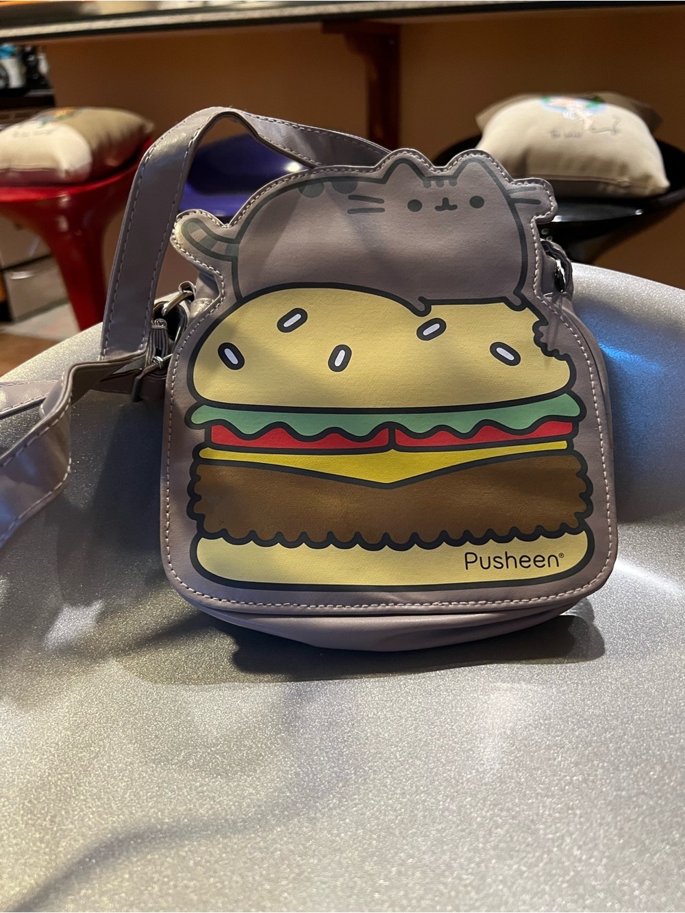 Pusheen Gray Burger Crossbody Bag EUC